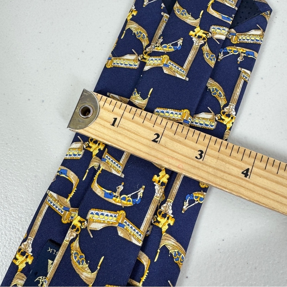 Trevisan Venezia Silk Elegant Navy and Gold Mens Tie Gondola Print Made in Italy - Picture 13 of 16